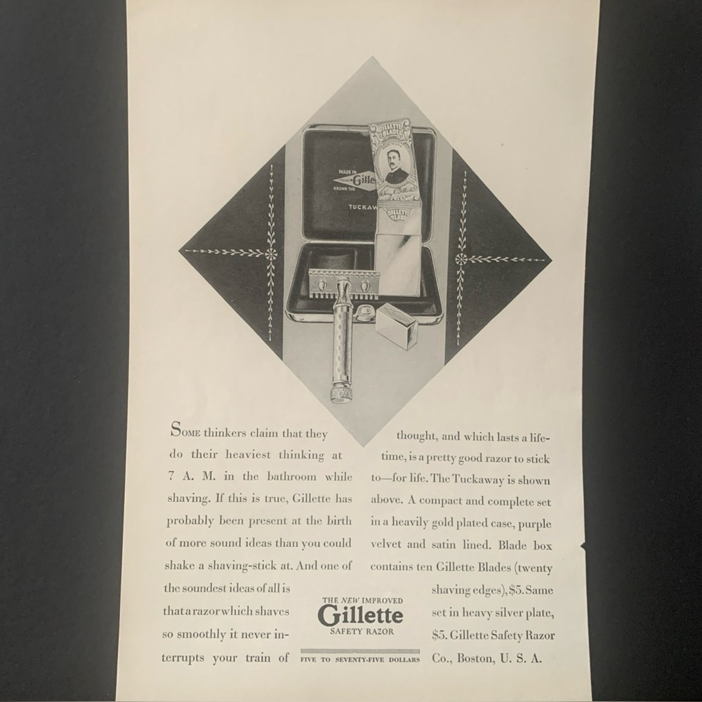 Vintage 1928 Gillette Some Thinkers Claim Ad Advertisment